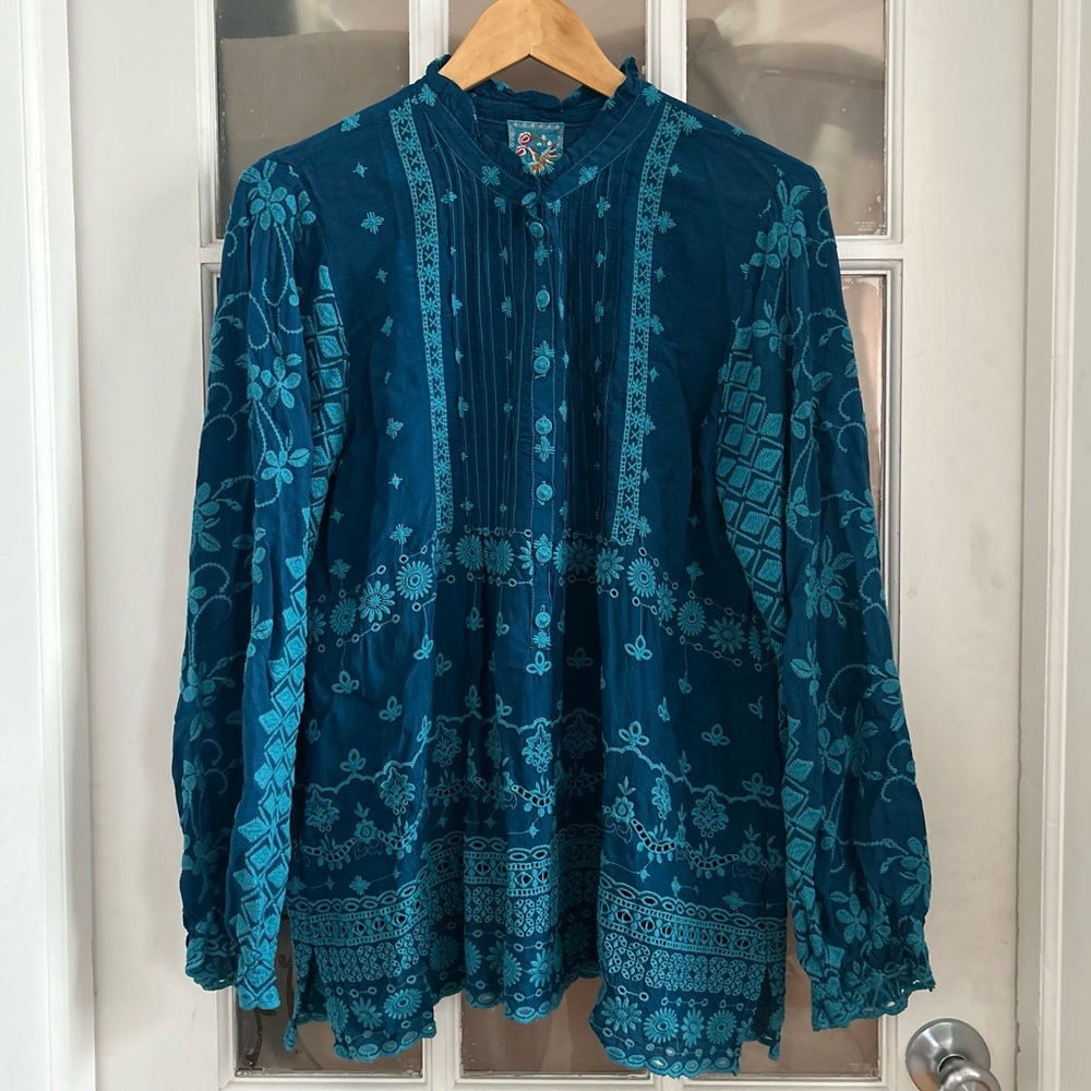 Johnny Was Embroidered Floral Blouse